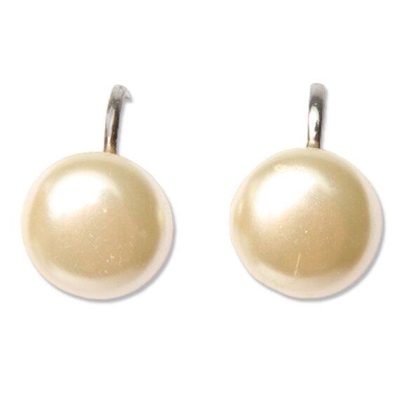 Vintage Faux Pearl Clip On Earrings Screw-On 1960s Cream Silver Classic MCM - Picture 5 of 5
